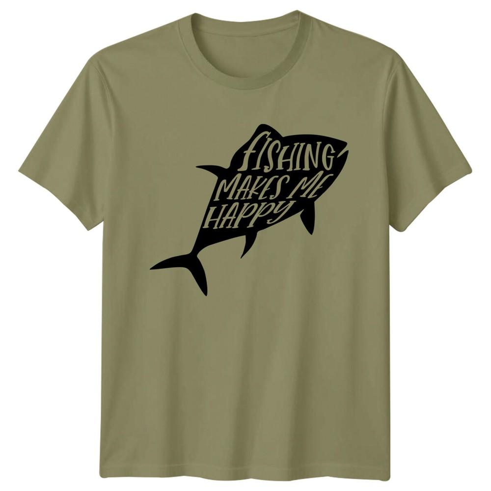 Fishing Makes Me Happy Unisexs TShirt Angling Hobby Tee