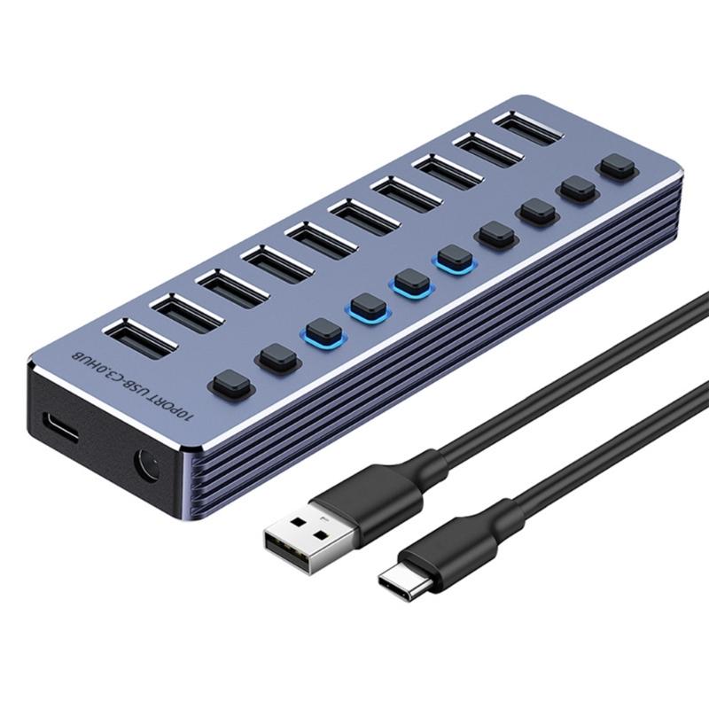 Адаптер-док-станция USB3.0 с 4/7/10 портами 5 Гбит/с DC2V для быстрой передачи данных и зарядки устройств