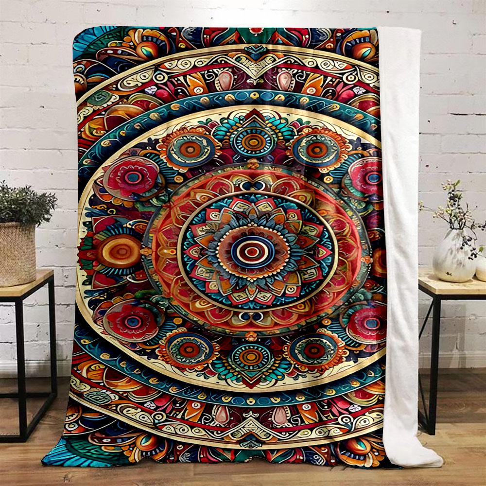 Colorful Mandala Pattern Design Patterned flannel blanket perfect for the bedroom living room, sofa, or a little nap