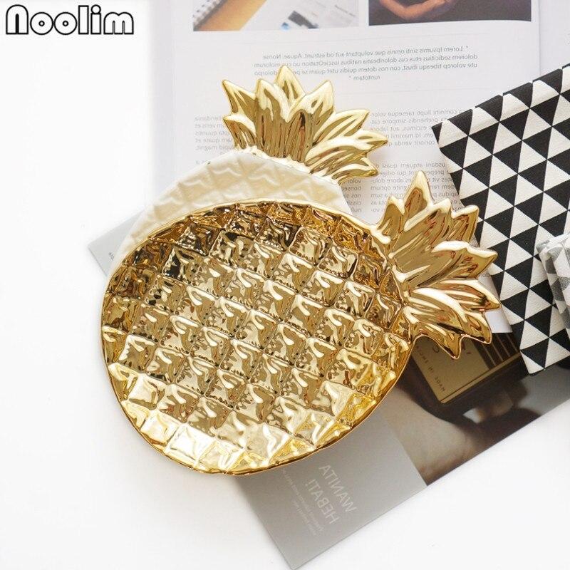 Gold Plated Pineapple Ceramic Storage Plate Snack Plates Dessert Jewelry Dish Make Up Tray