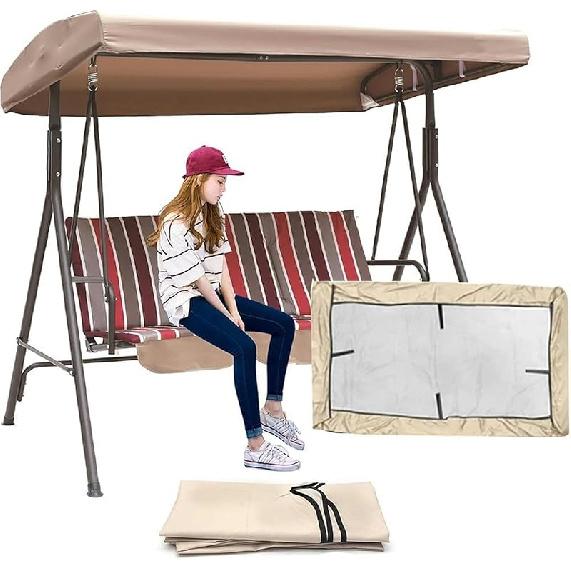 Outdoor Swing Canopy Replacement Cover 3 Seater 191x120x18cm/75x47x7'' Universal Patio Swing Cover,Waterproof Replacement Canopy Top Cover for Garden