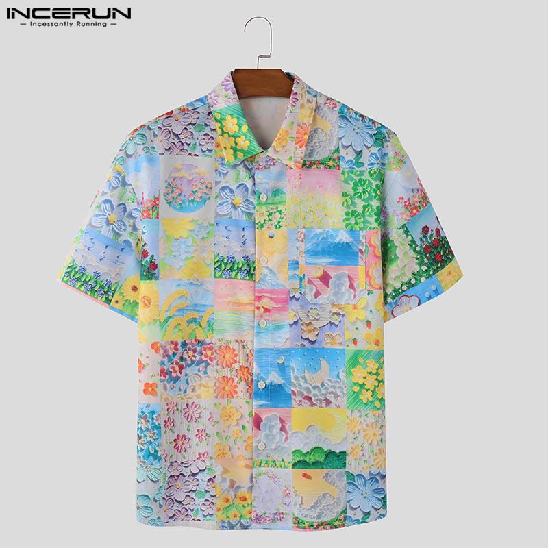 INCERUN Летние мужские футболки с коротким рукавом и цветочным принтом, повседневные свободные праздничные футболки, топы