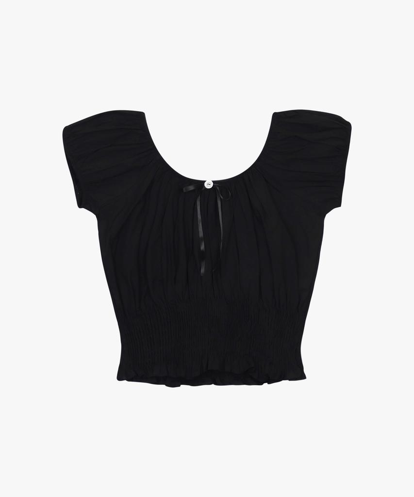 PINK PINEAPPLE Smocked Puff Blouse_Black