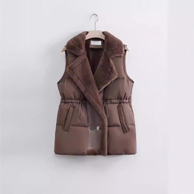 Lamb Wool Splicing Down Cotton Vest Women Wear Outside In Winter Autumn and Winter New Fur Integrated Lapel Drawstring Vest