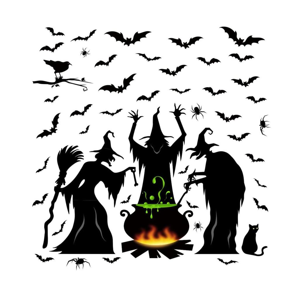 Halloween Window Stickers Holiday Party Living Room Wall Decoration Witch Wall Stickers Horror Atmosphere Stickers