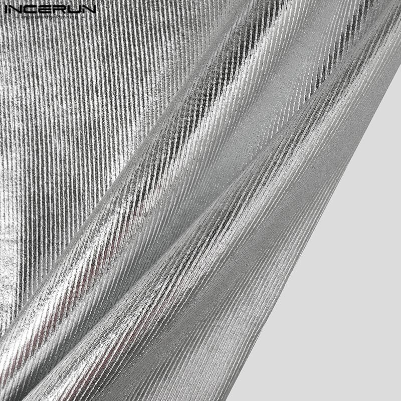 INCERUN Летние мужские футболки с коротким рукавом и круглым вырезом, повседневные, с блестками, топы