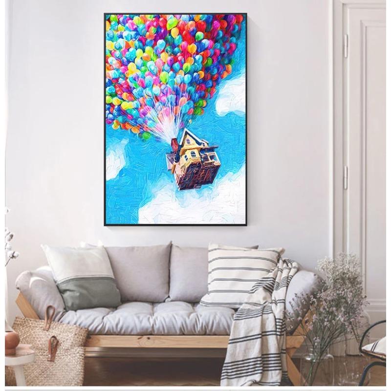 Balloon House UP Movie Print Pixar Poster Oil Painting Wall Art Canvas Painting Adventure Travel Posters Nursery Kids Room Decor