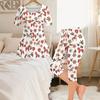 Women Plus Size Round Neck Short Sleeve White Printed Two Piece Pajama Set Flared Top Capri Pants