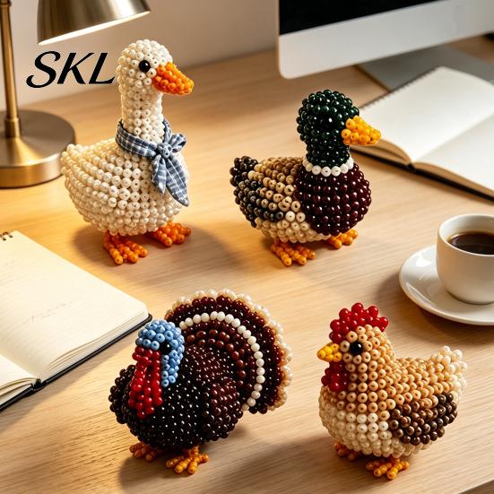 Detailed Beading Tutorial Tiny 3D Beaded Animal Kit, Cute DIY Kit with Colorful Beads and Craft With And Thread Instructions, 4 Designs Handmade
