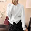 Women Spring Round Neck Long Sleeve Cardigans Blouse