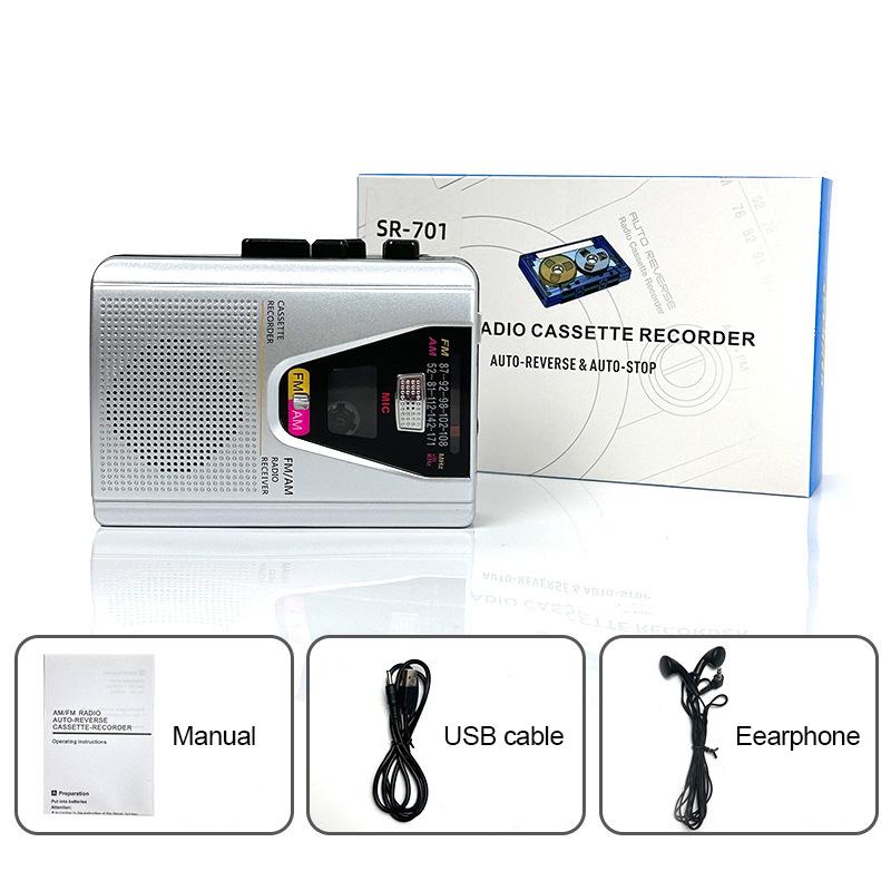 Retro Radio Auto Reverse Cassette Recorder Walkman AM/FM Radio Tape Player with Speaker DC Adapter Powered Model Built-in Mic