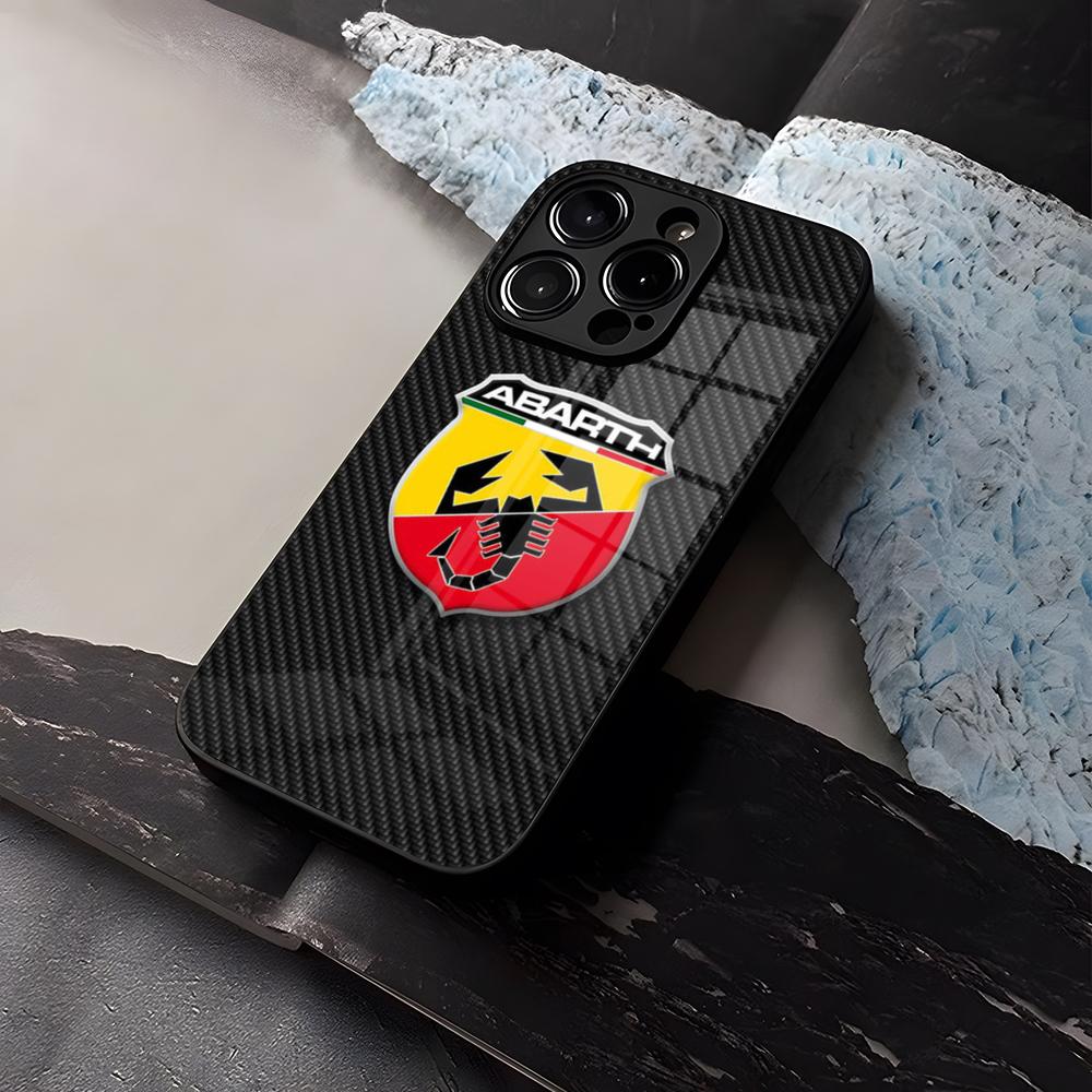ABARTH Италия Чехол для телефона автомобиля Закаленное стекло Для iPhone 16 13 14 12 15 11 Pro Max Plus Mini X XR SE2020 Coque