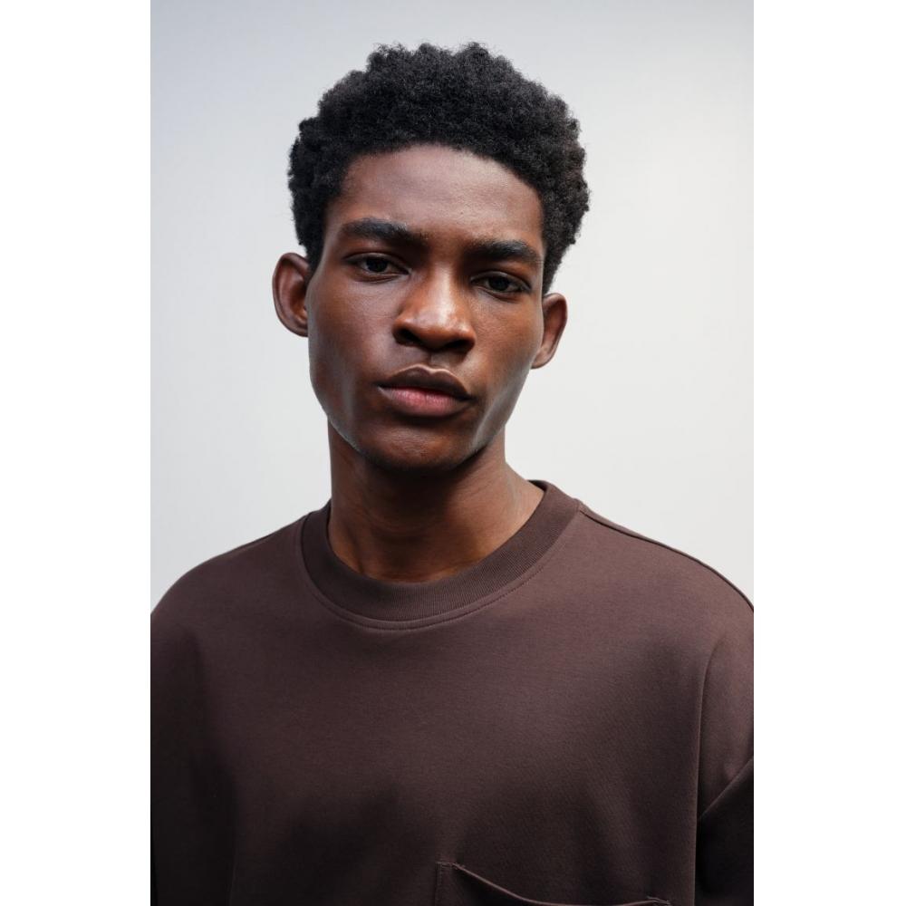 H M Long Sleeve Jersey Top Loose Fit Dark Brown