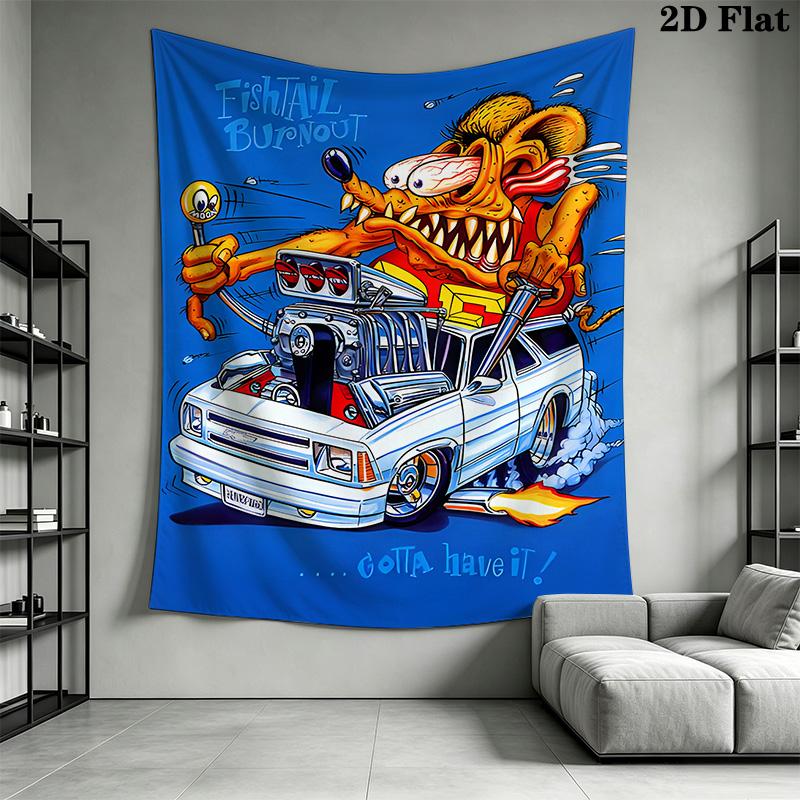 Rat Fink Iconic Mouse Design Tapestry Fashion Print Wallmounted Background Cloth Christmas Gift Background Wall Hanging Cloth