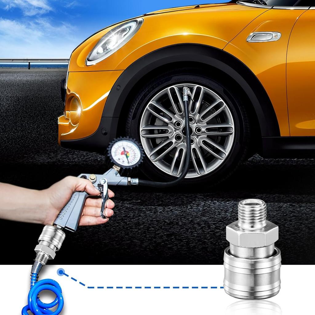 10 Pcs Air Line Connectors,1/4” BSP Air Tools to Connect Compressor, Hose Accessories, Airline Fittings Couplings Plug Kit with Male Female Thread Set
