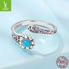 Vintage Sunflower Turquoise Open Ring, French Classical Engraved S925 Sterling Silver Ring