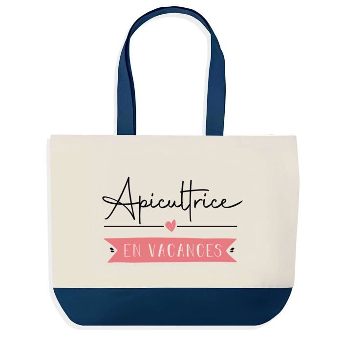 Tote bag - PLANETEE - Apicultrice en Vacances - Fond bleu - Coton - 40 x 45 cm