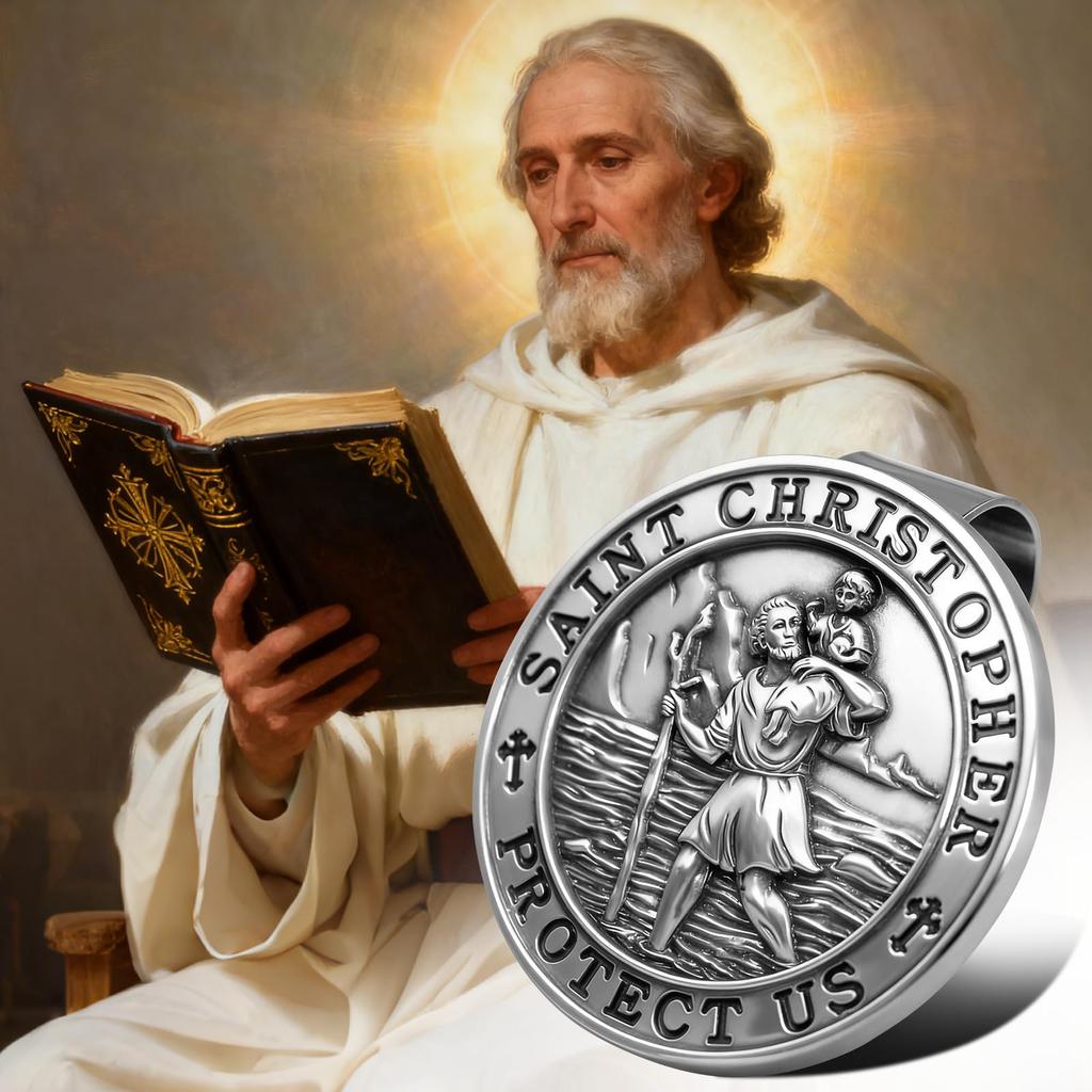 PloreWay Saint Christopher Medal Car Metal Saint Christopher Visor Clip Talisman for Safety Car