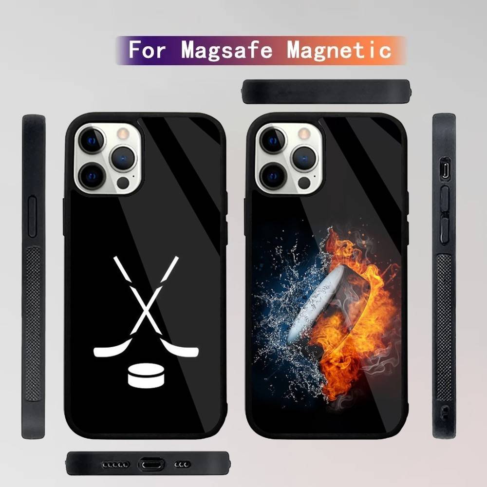 Чехол для телефона 'Хоккейная площадка с шайбой' для iPhone 16,15,14,13,12,11,Plus,Pro,Max Mini Magsafe Магнитная беспроводная зарядка