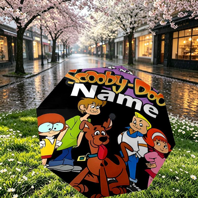 Custom Name Personalized Scooby Print Umbrella, Auto Open Close, 8‑Rib Sturdy Frame, Commute Camping Hiking Use, Birthday Gift
