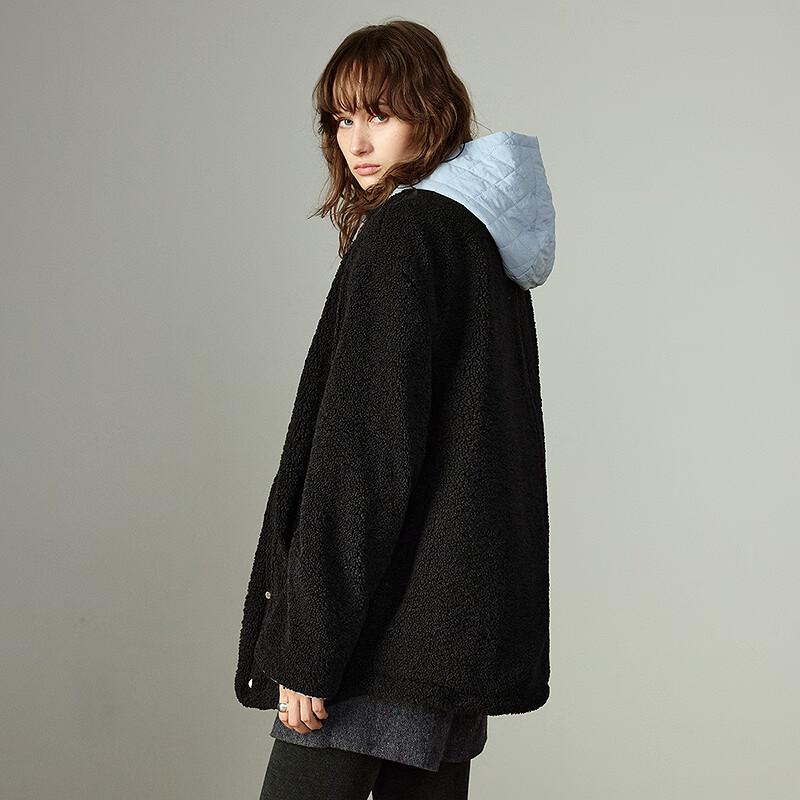 Chuyu Women's Faux Two-Piece Hooded Plush Padded Winter Coat