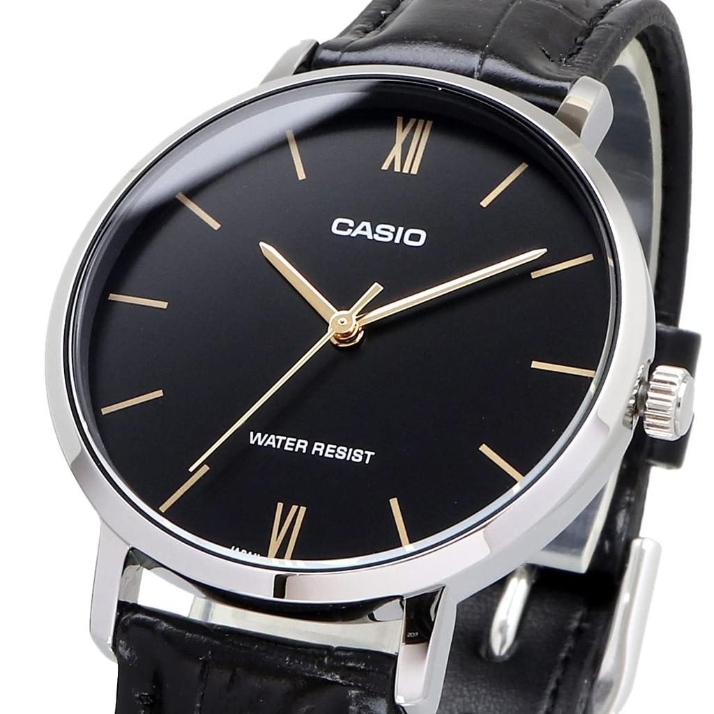 Casio Quartz Watch Black with Black Leather Overseas Model Women's LTP-VT01L-1B Band, [Used]