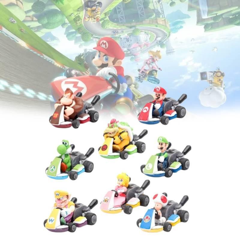 Super Mario 8pcs Kart Pull Back Car Princess Luigi Bowser Figure Toys Children