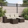 5 Piece Garden Sofa Set with Cushions Brown Poly Rattan
