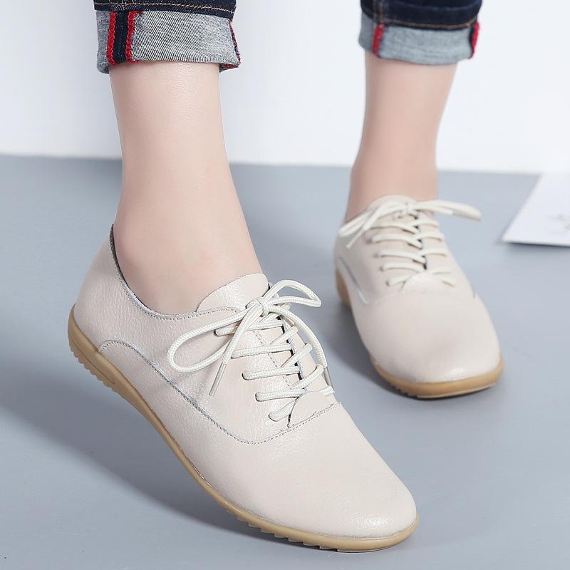 Fashion Spring Women Oxford Shoes Ballerina Flats Shoes Women Genuine Leather Shoes Moccasins Lace Up Loafers White Shoes 2024