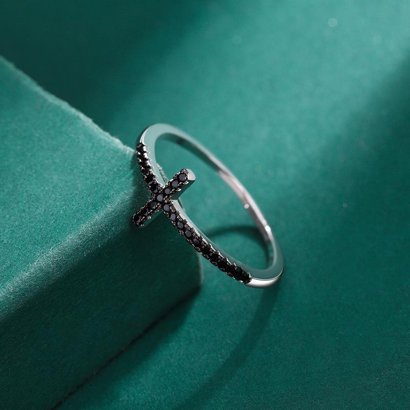 Классическое кольцо для пары с черным крестом и бриллиантами для женщин, 100% серебро S925, подарок на День святого Валентина, ювелирные изделия