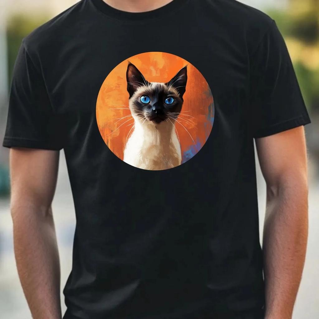 Unisexs Siamese Cat Portrait Motif Cotton Tshirt Size Xs To 5xl