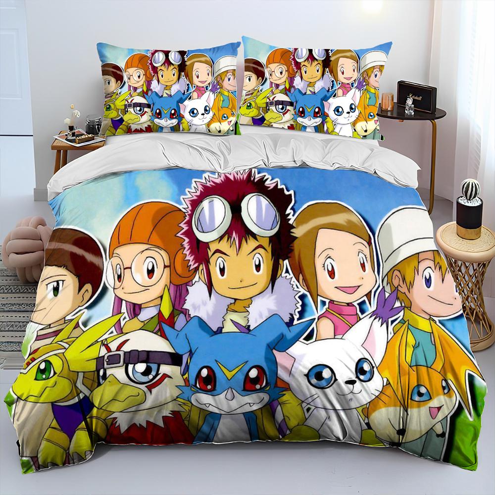 Digimon Adventure Монстр Мультфильм Комплект постельного белья,Пододеяльник Комплект для кровати Покрывало Наволочка,Комплект постельного белья размера кинг, квин