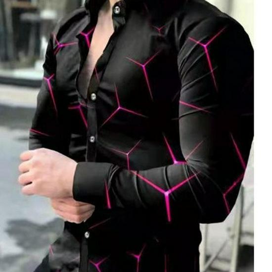 Men's 3D Print Long Sleeve Casual Shirt, Plus Size, Trendy European & American Style