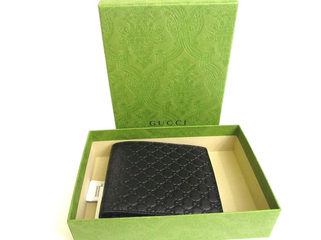 Оригинальный кошелек GUCCI GG Guccissima из черной фирменной кожи, бифолд #a836  Восстановленный