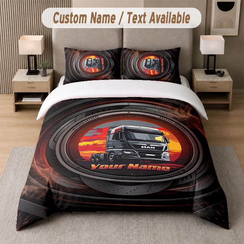 Custom Bedding Set MAN Truck Pattern, Print Name Text 1 Duvet Cover plus 2 Pillowcases Home Textile