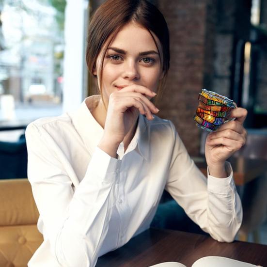 Painted Book Mug with Spoon Creative 3D Stack Book Coffee Cup Retro Novel Style Cup Collection Gifts for Literature Lovers