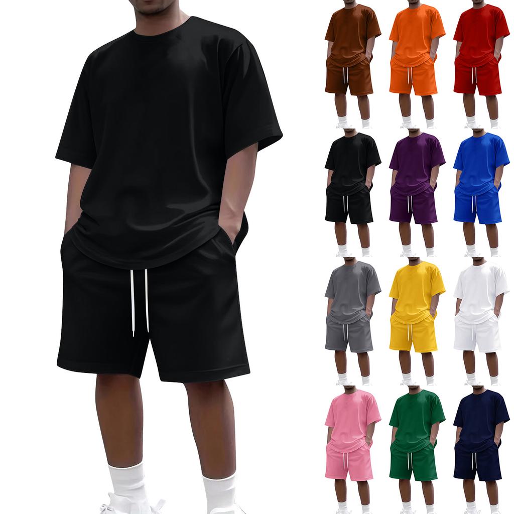 Мужской летний повседневный комплект из 2 предметов: Круглая футболка с коротким рукавом и шорты