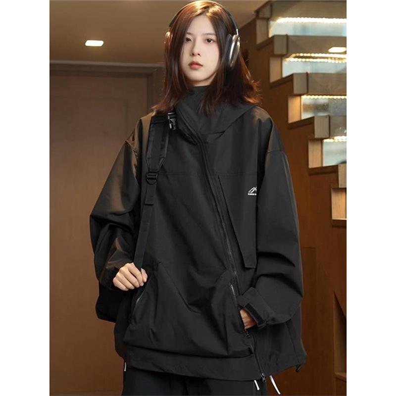 Винтажный американский ветрозащитный анорак унисекс: С капюшоном, Непромокаемый, Косая молния для осени/зимы