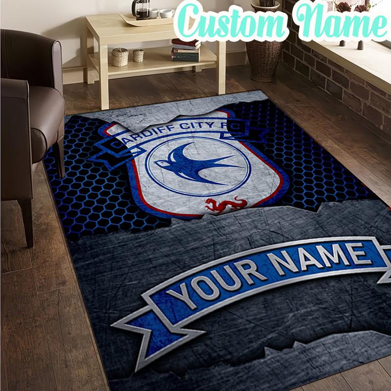 Custom Name Cardiff Crest Rug, Office Rug, Chair Rug, Carpet for Living Rooms, Doormat Game Rug Home Decor Christmas Gifts