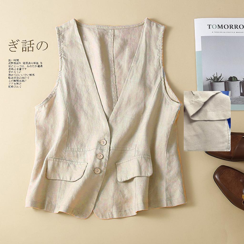 Винтажный жилет, летний однотонный однотонный жилет без рукавов с глубоким v-образным вырезом, хлопково-льняная тонкая верхняя одежда, жилет, пальто