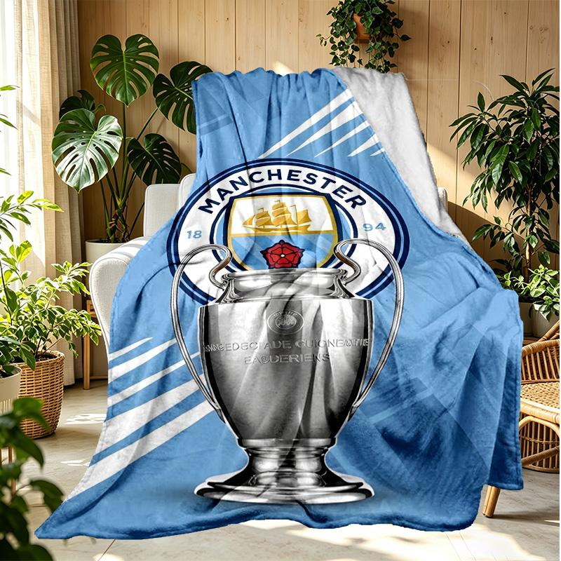 Manchester City FC Pattern Blanket for Home Decoration, Bed, Sofa, Car Travel, Camping, Suitable for All Seasons, Birthday Christmas Gift