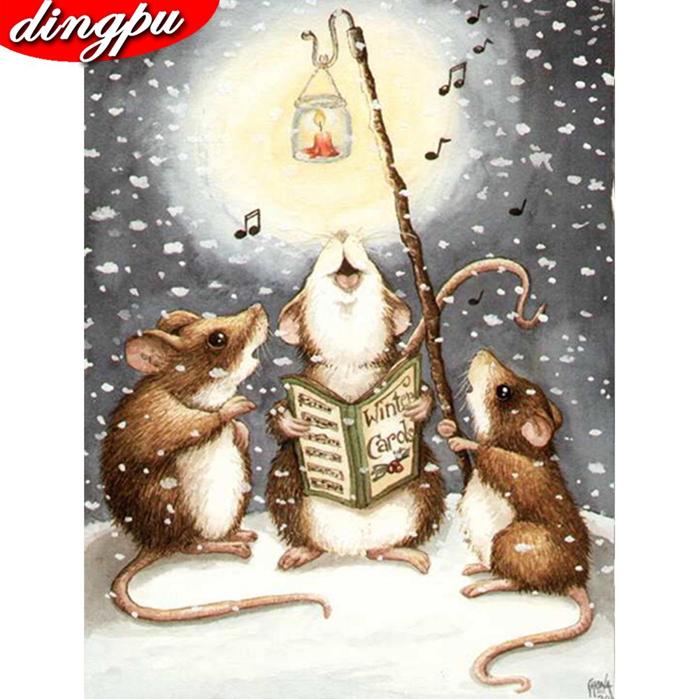 5d Diamond Painting Cross Stitch Mouse Animal Full Square Diamond Embroidery Winter