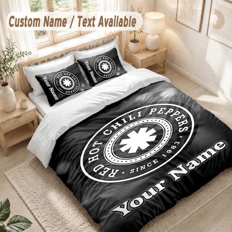 Custom Name Bedding Set 3 PiecesRed Hot Chili Peppers Print Duvet Cover + 2 Pillowcases Soft Bed Decor