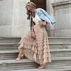 Cake Skirts Women Elegant Cascading Ruffles A Line Long Skirts Female Casual Elastic Waist Party Lace Skirt