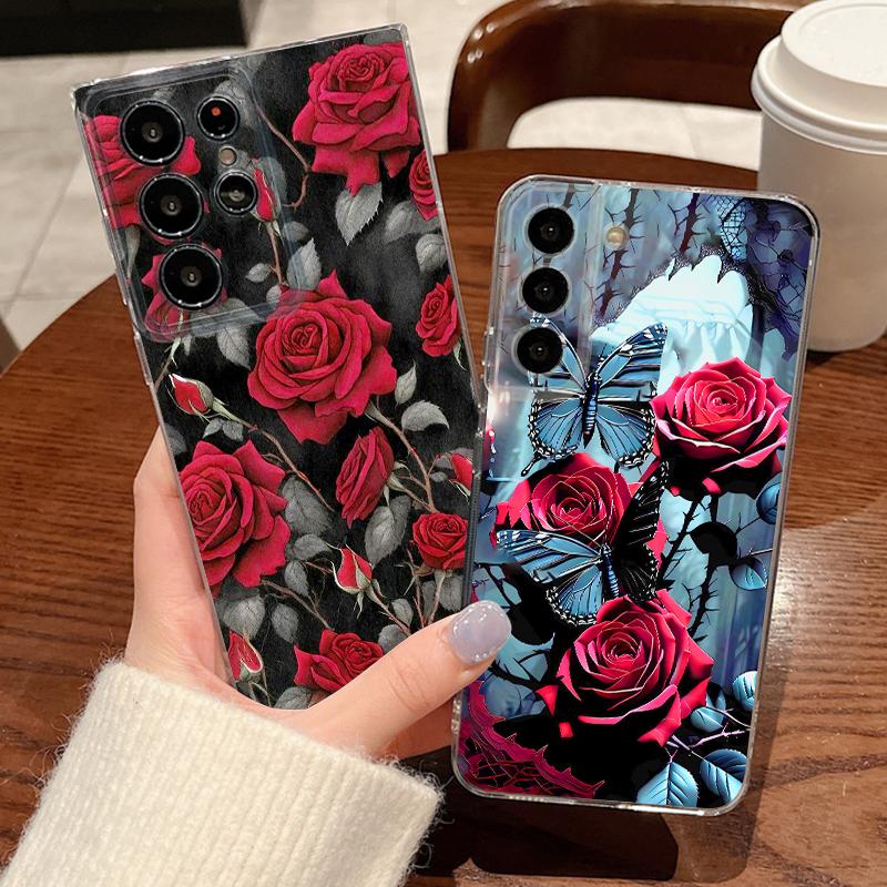 Scarlet Red Rose Flower Case For Samsung Galaxy S26 Ultra S25 FE S24 S23 S22 A54 A15 A35 A55 A16 A36 A56 A17 A37 A57 5G Cover