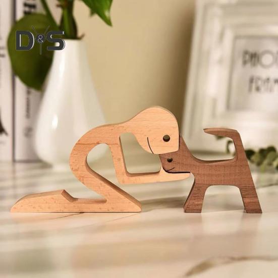 Собака деревянная скульптура питомец памятный подарок собака и мужчина женщина статуэтка домашний декор щенок семья фигурка подарки для любителей собак