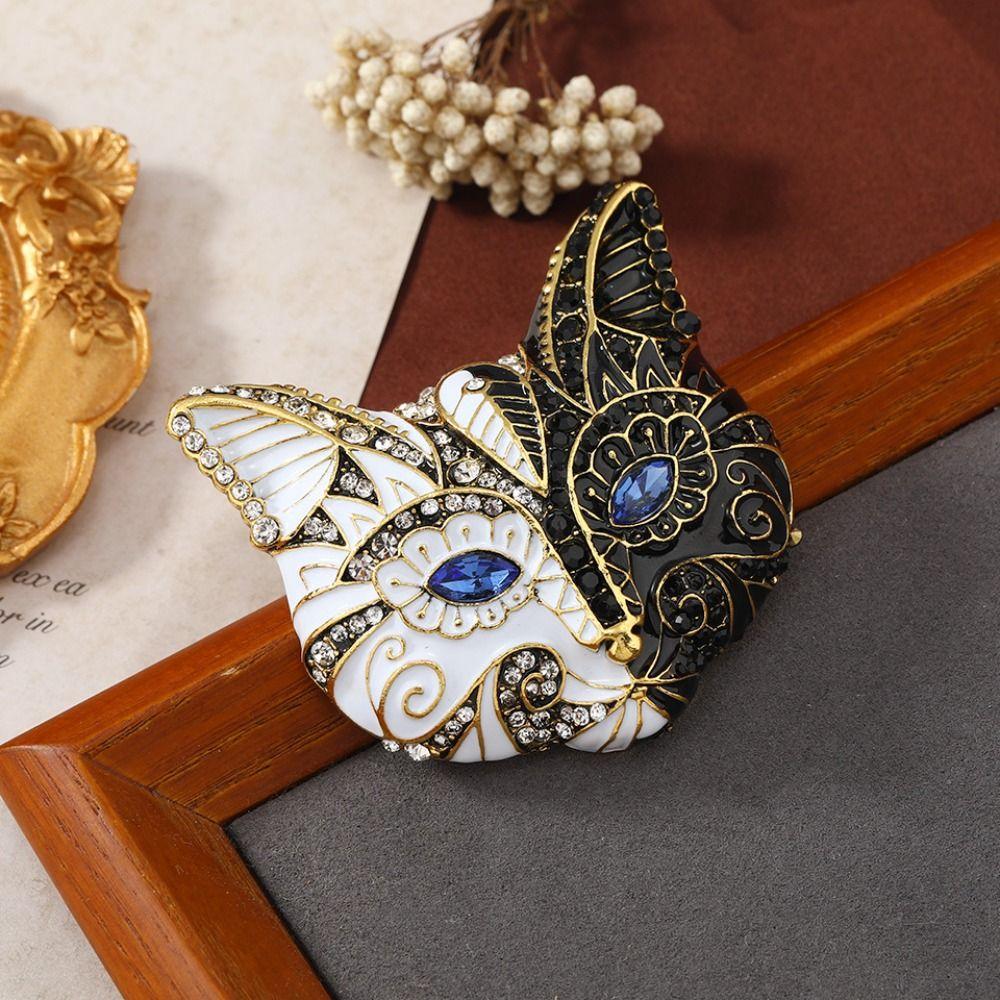 Стразовая кошка Эмалевая брошь Ювелирные аксессуары Винтажная булавка на воротник Модная брошь с капельной эмалью Повседневная