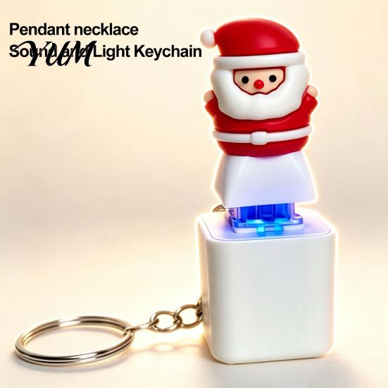 Funny Xmas Gift for Adults Santa Sound Light Keychain, Interactive Glowing Christmas Ornament with Festive Tunes, Holiday Stocking Stuffer Kids USB-C