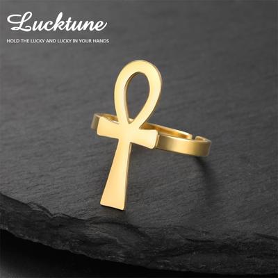 Lucktune Открытое кольцо-крест Анкх из нержавеющей стали, регулируемые кольца для женщин, готические, африканские, египетские кресты, кольцо на палец, ювелирные изделия, подарки