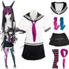 Anime Danganronpa Mioda Ibuki Cosplay Costume Colorful Devil Horn Wig with JK Sailor Suit Outfits Halloween Carnival Clothing